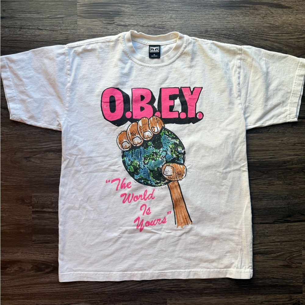 Obey White T-Shirt with Black Label